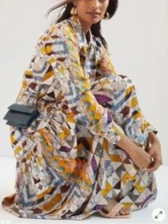 Anthropologie size medium Flounces Abstract Long Sleeve  Dress in Multicolor - Picture 2 of 14